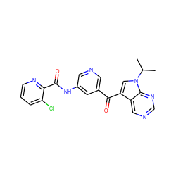 CC(C)n1cc(C(=O)c2cncc(NC(=O)c3ncccc3Cl)c2)c2cncnc21 ZINC000169708011