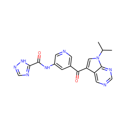 CC(C)n1cc(C(=O)c2cncc(NC(=O)c3ncn[nH]3)c2)c2cncnc21 ZINC000221757496