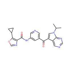 CC(C)n1cc(C(=O)c2cncc(NC(=O)c3ncoc3C3CC3)c2)c2cncnc21 ZINC000169707924