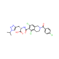 CC(C)n1cc(C[C@H](NC(=O)c2c(Cl)cc3c(c2Cl)CCN(C(=O)c2ccc(Cl)cc2)C3)C(=O)O)nn1 ZINC000066111500