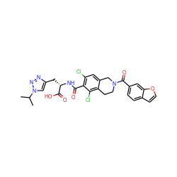 CC(C)n1cc(C[C@H](NC(=O)c2c(Cl)cc3c(c2Cl)CCN(C(=O)c2ccc4ccoc4c2)C3)C(=O)O)nn1 ZINC000066112048