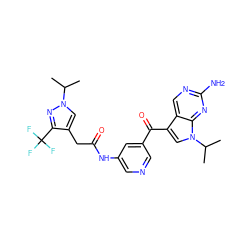 CC(C)n1cc(CC(=O)Nc2cncc(C(=O)c3cn(C(C)C)c4nc(N)ncc34)c2)c(C(F)(F)F)n1 ZINC000169707814