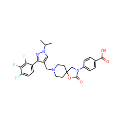 CC(C)n1cc(CN2CCC3(CC2)CN(c2ccc(C(=O)O)cc2)C(=O)O3)c(-c2ccc(F)c(F)c2F)n1 ZINC000144606688