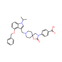 CC(C)n1cc(CN2CCC3(CC2)CN(c2ccc(C(=O)O)cc2)C(=O)O3)c2c(OCc3ccccc3)cccc21 ZINC000169702661