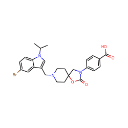 CC(C)n1cc(CN2CCC3(CC2)CN(c2ccc(C(=O)O)cc2)C(=O)O3)c2cc(Br)ccc21 ZINC000114364400