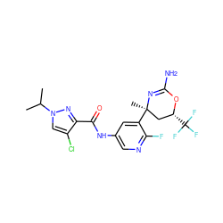 CC(C)n1cc(Cl)c(C(=O)Nc2cnc(F)c([C@]3(C)C[C@@H](C(F)(F)F)OC(N)=N3)c2)n1 ZINC000223559454