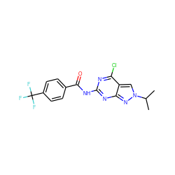 CC(C)n1cc2c(Cl)nc(NC(=O)c3ccc(C(F)(F)F)cc3)nc2n1 ZINC000103263532