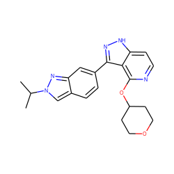 CC(C)n1cc2ccc(-c3n[nH]c4ccnc(OC5CCOCC5)c34)cc2n1 ZINC000114750146