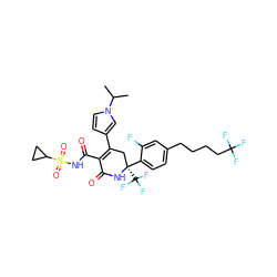 CC(C)n1ccc(C2=C(C(=O)NS(=O)(=O)C3CC3)C(=O)N[C@@](c3ccc(CCCCC(F)(F)F)cc3F)(C(F)(F)F)C2)c1 ZINC001772596328