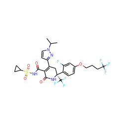 CC(C)n1ccc(C2=C(C(=O)NS(=O)(=O)C3CC3)C(=O)N[C@@](c3ccc(OCCCC(F)(F)F)cc3F)(C(F)(F)F)C2)n1 ZINC001772625689