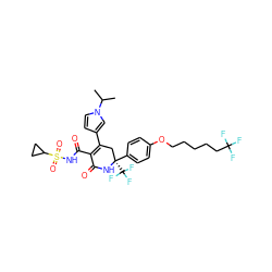 CC(C)n1ccc(C2=C(C(=O)NS(=O)(=O)C3CC3)C(=O)N[C@@](c3ccc(OCCCCCC(F)(F)F)cc3)(C(F)(F)F)C2)c1 ZINC001772616357