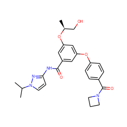 CC(C)n1ccc(NC(=O)c2cc(Oc3ccc(C(=O)N4CCC4)cc3)cc(O[C@@H](C)CO)c2)n1 ZINC000035974498