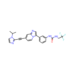 CC(C)n1ccnc1C#Cc1ccn2c(-c3cccc(NC(=O)NCC(F)(F)F)c3)cnc2c1 ZINC000139671228