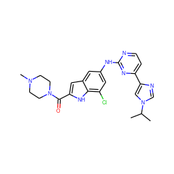 CC(C)n1cnc(-c2ccnc(Nc3cc(Cl)c4[nH]c(C(=O)N5CCN(C)CC5)cc4c3)n2)c1 ZINC000222322034