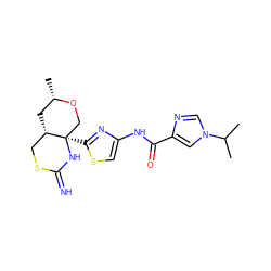 CC(C)n1cnc(C(=O)Nc2csc([C@@]34CO[C@@H](C)C[C@H]3CSC(=N)N4)n2)c1 ZINC001772616427