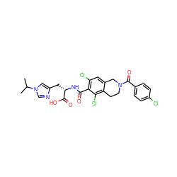 CC(C)n1cnc(C[C@H](NC(=O)c2c(Cl)cc3c(c2Cl)CCN(C(=O)c2ccc(Cl)cc2)C3)C(=O)O)c1 ZINC000066104227