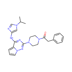 CC(C)n1cnc(Nc2nc(N3CCN(C(=O)Cc4ccccc4)CC3)nn3cccc23)c1 ZINC000066066346