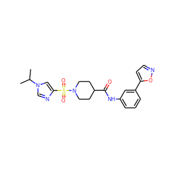 CC(C)n1cnc(S(=O)(=O)N2CCC(C(=O)Nc3cccc(-c4ccno4)c3)CC2)c1 ZINC000064957738