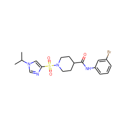 CC(C)n1cnc(S(=O)(=O)N2CCC(C(=O)Nc3cccc(Br)c3)CC2)c1 ZINC000064957734