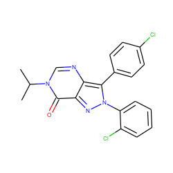 CC(C)n1cnc2c(-c3ccc(Cl)cc3)n(-c3ccccc3Cl)nc2c1=O ZINC000028568713