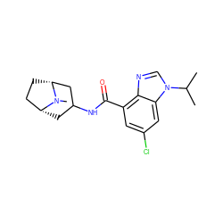 CC(C)n1cnc2c(C(=O)NC3C[C@@H]4CC[C@H](C3)N4C)cc(Cl)cc21 ZINC000027526903