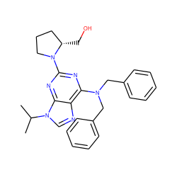 CC(C)n1cnc2c(N(Cc3ccccc3)Cc3ccccc3)nc(N3CCC[C@@H]3CO)nc21 ZINC000013834632