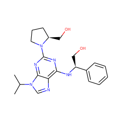 CC(C)n1cnc2c(N[C@@H](CO)c3ccccc3)nc(N3CCC[C@H]3CO)nc21 ZINC000095607466