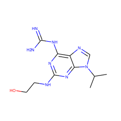 CC(C)n1cnc2c(NC(=N)N)nc(NCCO)nc21 ZINC000095590840