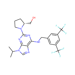 CC(C)n1cnc2c(NCc3cc(C(F)(F)F)cc(C(F)(F)F)c3)nc(N3CCC[C@@H]3CO)nc21 ZINC000013834642