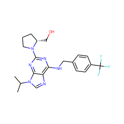 CC(C)n1cnc2c(NCc3ccc(C(F)(F)F)cc3)nc(N3CCC[C@@H]3CO)nc21 ZINC000013834641