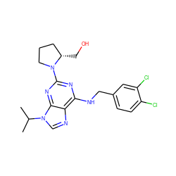 CC(C)n1cnc2c(NCc3ccc(Cl)c(Cl)c3)nc(N3CCC[C@@H]3CO)nc21 ZINC000013834638