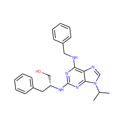 CC(C)n1cnc2c(NCc3ccccc3)nc(N[C@@H](CO)Cc3ccccc3)nc21 ZINC000013834595