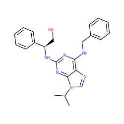 CC(C)n1cnc2c(NCc3ccccc3)nc(N[C@H](CO)c3ccccc3)nc21 ZINC000013834592