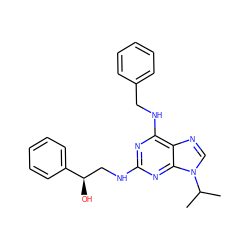 CC(C)n1cnc2c(NCc3ccccc3)nc(NC[C@@H](O)c3ccccc3)nc21 ZINC000013834590