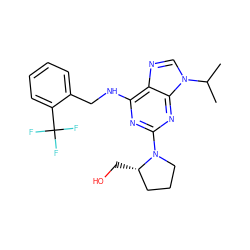 CC(C)n1cnc2c(NCc3ccccc3C(F)(F)F)nc(N3CCC[C@@H]3CO)nc21 ZINC000013834639