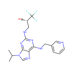 CC(C)n1cnc2c(NCc3cccnc3)nc(NC[C@H](O)C(F)(F)F)nc21 ZINC000096177802