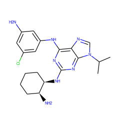 CC(C)n1cnc2c(Nc3cc(N)cc(Cl)c3)nc(N[C@@H]3CCCC[C@@H]3N)nc21 ZINC001772605749