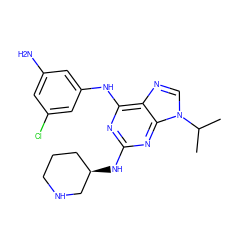 CC(C)n1cnc2c(Nc3cc(N)cc(Cl)c3)nc(N[C@@H]3CCCNC3)nc21 ZINC001772630097