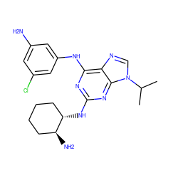 CC(C)n1cnc2c(Nc3cc(N)cc(Cl)c3)nc(N[C@H]3CCCC[C@@H]3N)nc21 ZINC001772643504