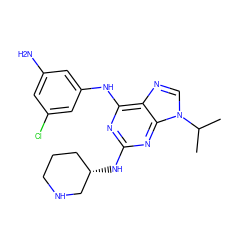 CC(C)n1cnc2c(Nc3cc(N)cc(Cl)c3)nc(N[C@H]3CCCNC3)nc21 ZINC001772609309