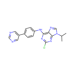 CC(C)n1cnc2c(Nc3ccc(-c4cncnc4)cc3)nc(Cl)nc21 ZINC000103186943