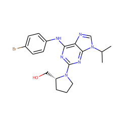 CC(C)n1cnc2c(Nc3ccc(Br)cc3)nc(N3CCC[C@@H]3CO)nc21 ZINC000013834635