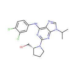 CC(C)n1cnc2c(Nc3ccc(Cl)c(Cl)c3)nc(N3CCC[C@@H]3CO)nc21 ZINC000013834633