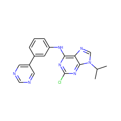 CC(C)n1cnc2c(Nc3cccc(-c4cncnc4)c3)nc(Cl)nc21 ZINC000103186820