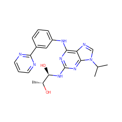 CC(C)n1cnc2c(Nc3cccc(-c4ncccn4)c3)nc(N[C@H](O)[C@@H](C)O)nc21 ZINC000103186809