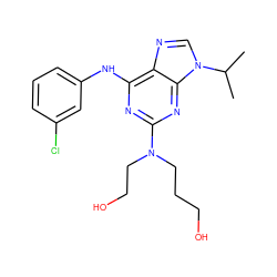 CC(C)n1cnc2c(Nc3cccc(Cl)c3)nc(N(CCO)CCCO)nc21 ZINC000013682615