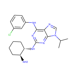 CC(C)n1cnc2c(Nc3cccc(Cl)c3)nc(N[C@H]3CCCC[C@@H]3N)nc21 ZINC001772573762