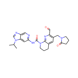 CC(C)n1cnc2cnc(NC(=O)N3CCCc4cc(CN5CCCC5=O)c(C=O)nc43)cc21 ZINC001772583245