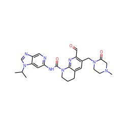 CC(C)n1cnc2cnc(NC(=O)N3CCCc4cc(CN5CCN(C)CC5=O)c(C=O)nc43)cc21 ZINC001772651454