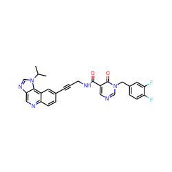 CC(C)n1cnc2cnc3ccc(C#CCNC(=O)c4cncn(Cc5ccc(F)c(F)c5)c4=O)cc3c21 ZINC000169710276